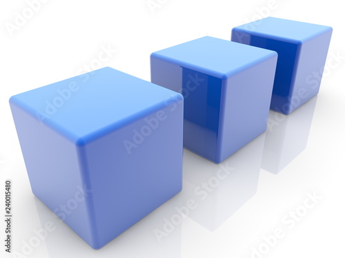 Three toy cubes in blue