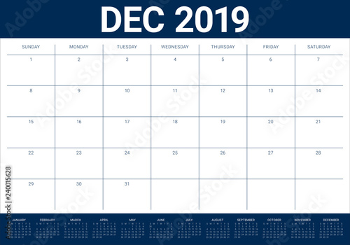 December 2019 desk calendar vector illustration