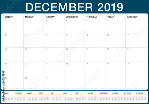 December 2019 desk calendar vector illustration