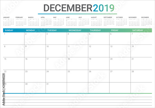 December 2019 desk calendar vector illustration