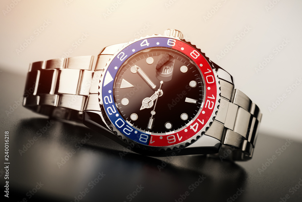 formal luxury men wristwatch with blue-red bezel formal luxury men wristwatch with blue-red bezel