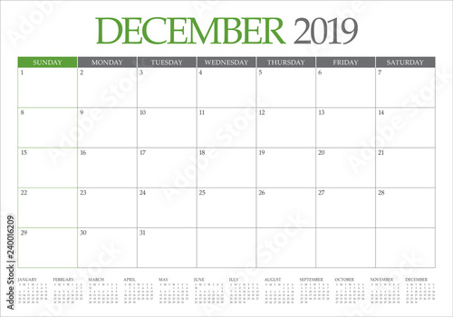 December 2019 desk calendar vector illustration