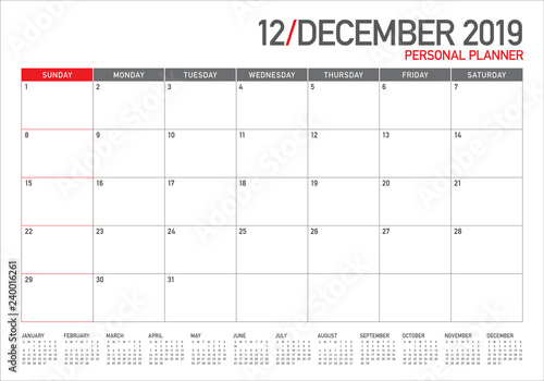 December 2019 desk calendar vector illustration