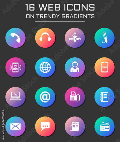 communication icon set. communication web icons on round trendy gradients