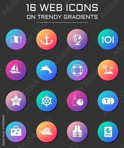 cruise icon set. cruise web icons on round trendy gradients