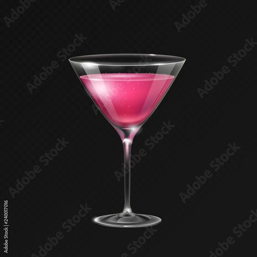 Realistic cocktail cosmopolitan glass vector illustration on transparent background