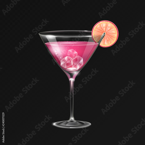 Realistic cocktail cosmopolitan glass vector illustration on transparent background
