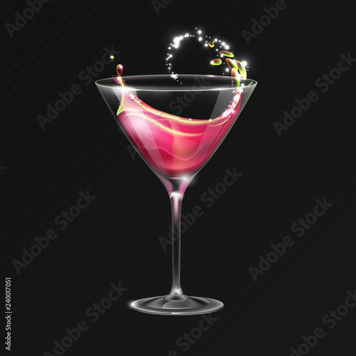 Realistic cocktail cosmopolitan glass vector illustration on transparent background