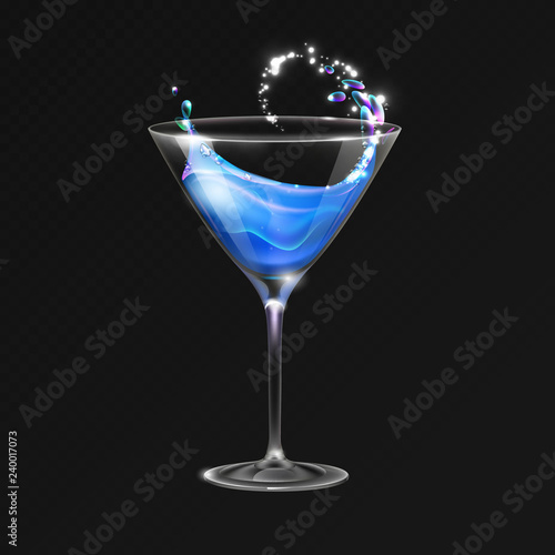 Realistic cocktail blue lagoon glass vector illustration on transparent background