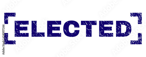 ELECTED tag seal stamp with corroded texture. Text tag is placed inside corners. Blue vector rubber print of ELECTED with unclean texture.