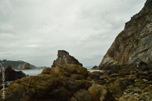 Geological Formations On The Rocks Of The Beach Of Silence. July 30, 2015. Landscapes, Nature, Travel, Geology. Cudillero, Asturias, Spain.
