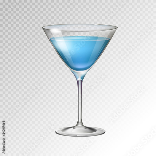 Realistic cocktail blue lagoon glass vector illustration on transparent background