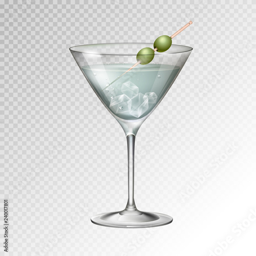 Realistic cocktail martini glass vector illustration on transparent background