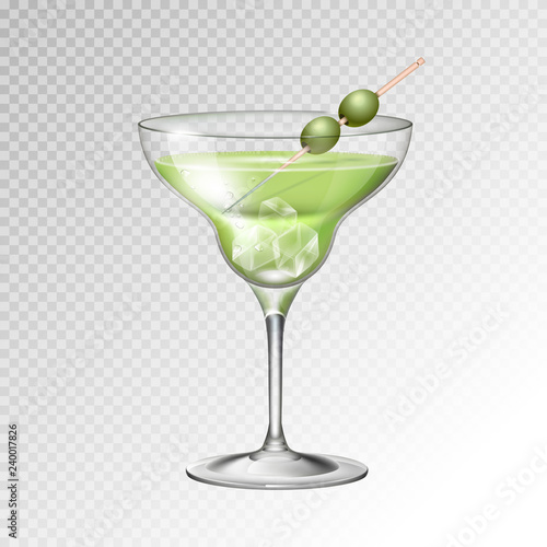 Realistic cocktail margarita glass vector illustration on transparent background