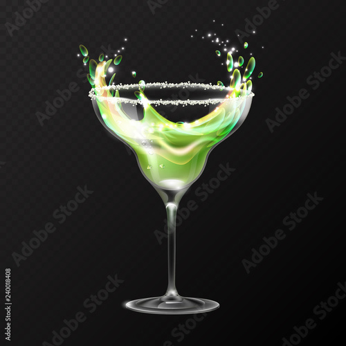 Realistic cocktail margarita glass vector illustration on transparent background