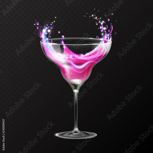 Realistic cocktail cosmopolitan glass vector illustration on transparent background