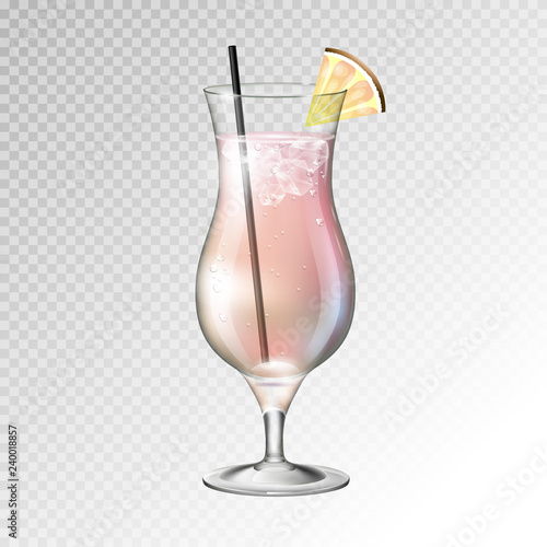 Realistic cocktail pina colada glass vector illustration on transparent background