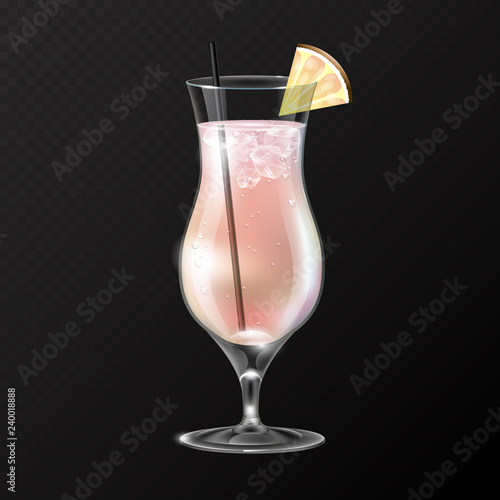 Realistic cocktail pina colada glass vector illustration on transparent background