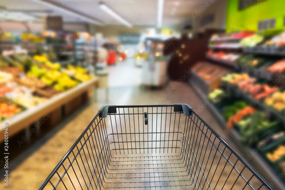 Leere Metallischen Supermarkt Einkaufen Warenkorb Seitenansicht