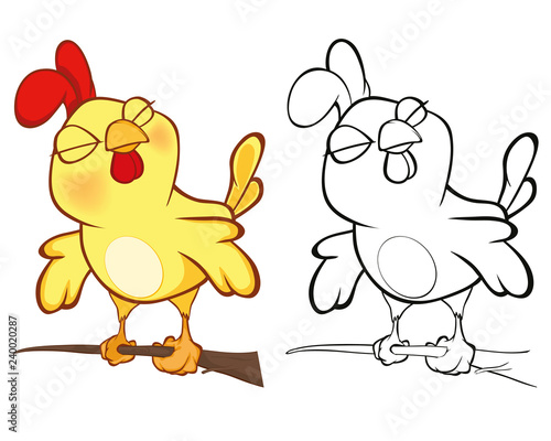 Vector llustration of a Cute Little Chicken Cartoon Character. Coloring Book