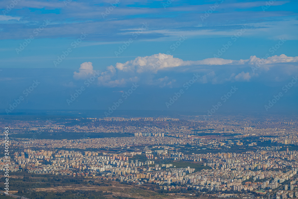 Aerial view at beautiful Antalya city, Turkey. Horizontal color photography.