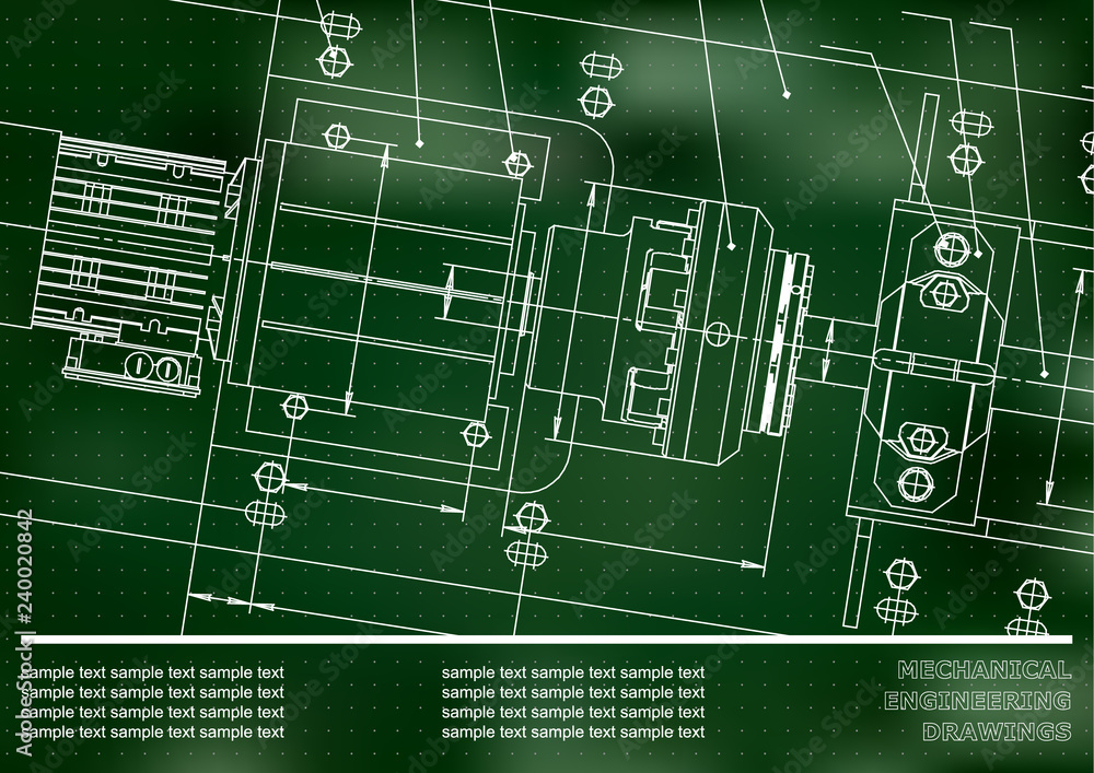 Mechanical engineering drawings on a Green background. Points. Vector. Background for inscription Mechanical engineering drawings on a Green background. Points. Vector. Background for inscription