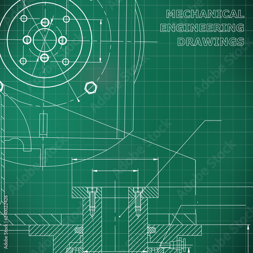 Mechanics. Technical design. Engineering style. Mechanical. Light green background. Grid