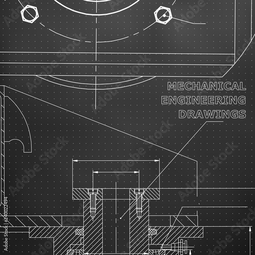 Mechanics. Technical design. Engineering style. Black background. Points