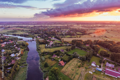 Tableau sur toile Szkarpawa River  Sunset Aerial
