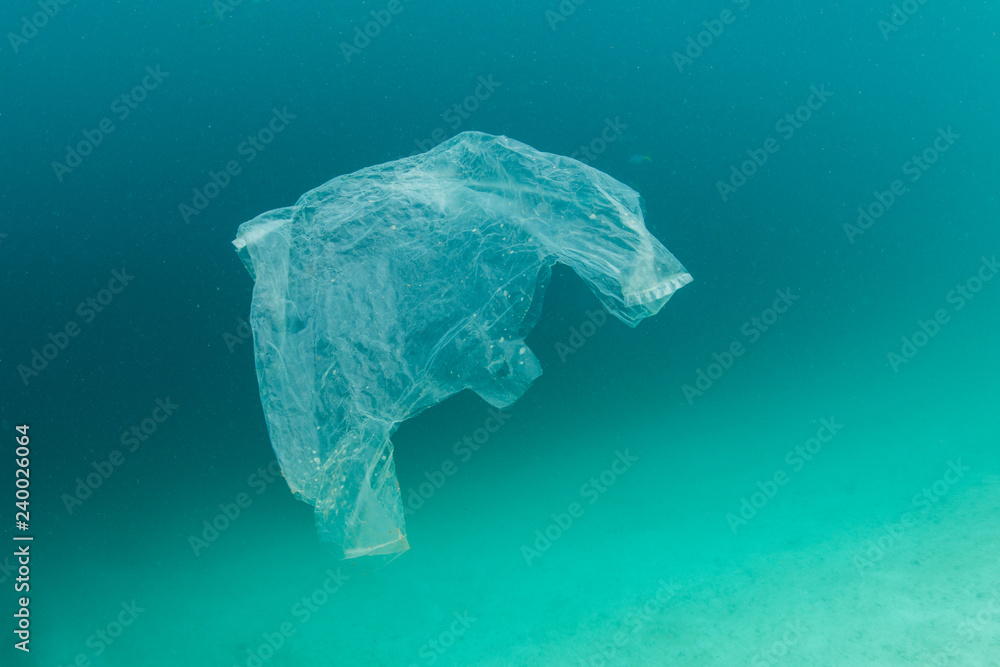 Discarded Plastic Bag Floating in Pacific Ocean Discarded Plastic Bag Floating in Pacific Ocean