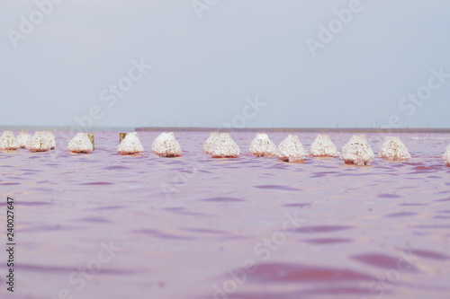 Sosyk unique lake with extremely saline water of red color photo