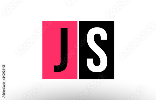 pink black white alphabet letter js j s logo combination icon design