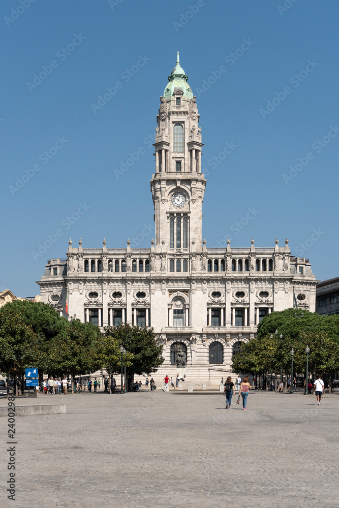 Obraz premium Porto city Hall on Liberdade Square on sunny day. Porto Portugal