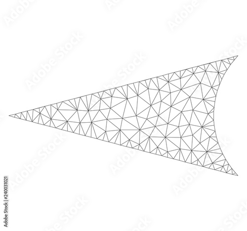 Polygonal vector arrowhead left icon on a white background. Mesh carcass gray arrowhead left image in lowpoly style with connected triangles, dots and lines.