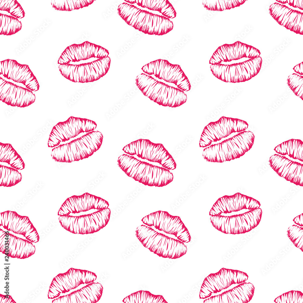 Seamless pattern with colorful lips imprints isolated on white background. Seamless pattern with colorful lips imprints isolated on white background.