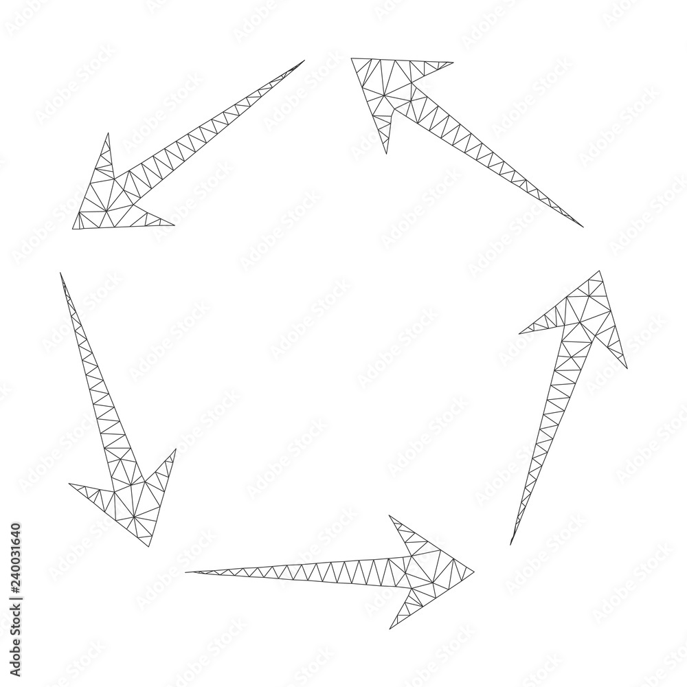Polygonal vector circulation icon on a white background. Mesh carcass gray circulation image in low poly style with connected triangles, dots and lines.