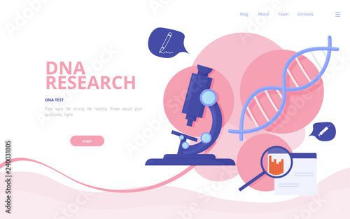 Genetic Engineering vector illustration. Gene DNA therapy or GMO mutation research landing page wireframe. Cloning or DNA manipulation and modification experiment report survey presentation template.