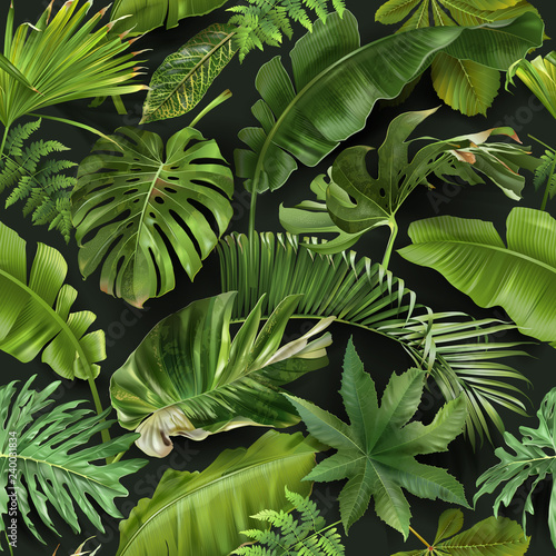 Vector seamless pattern with green tropical leaves photo