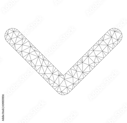 Polygonal vector direction down icon on a white background. Polygonal carcass grey direction down image in low poly style with combined triangles, dots and linear items.