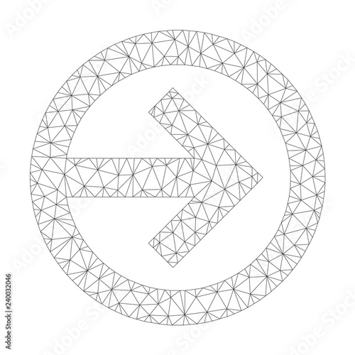 Mesh vector direction right icon on a white background. Mesh carcass dark gray direction right image in lowpoly style with structured triangles, dots and lines.