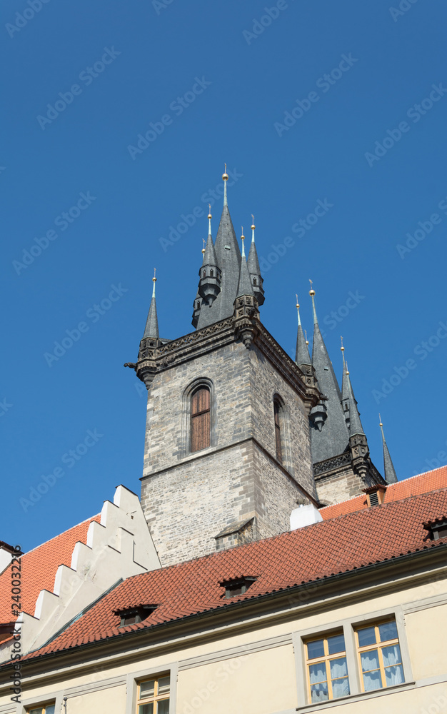 The Church of Our Lady Before Tyn, Old Town square, Prague, Czech Republic, side view, detail