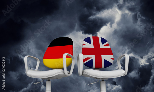 Germany and Great Britain business chairs. Internationl relationship concept. 3D Rendering photo