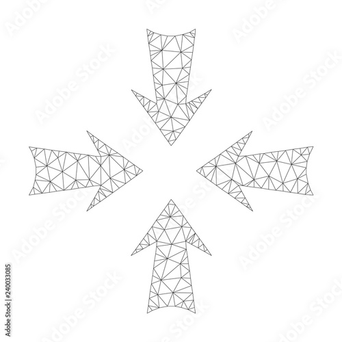 Mesh vector reduce arrows icon on a white background. Polygonal carcass gray reduce arrows image in low poly style with connected triangles, points and lines.