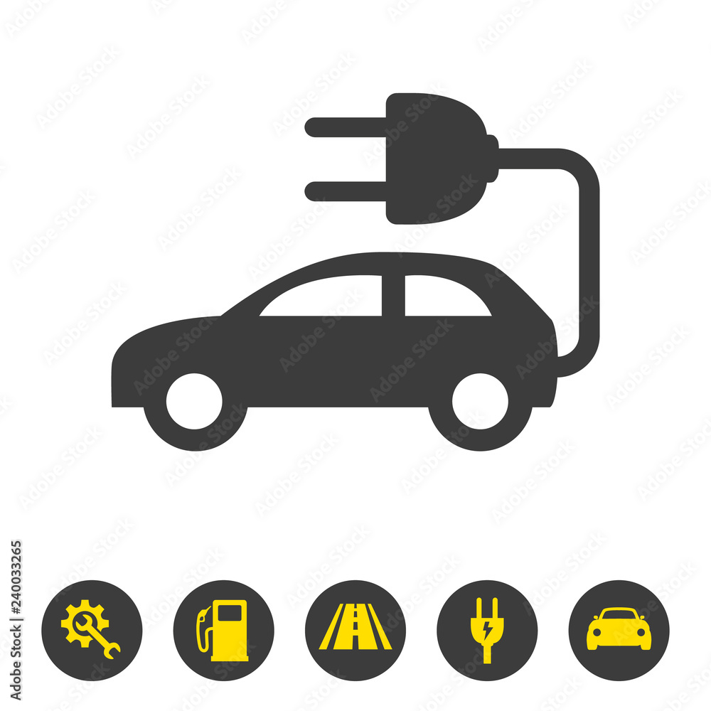 Electric car icon on white background.