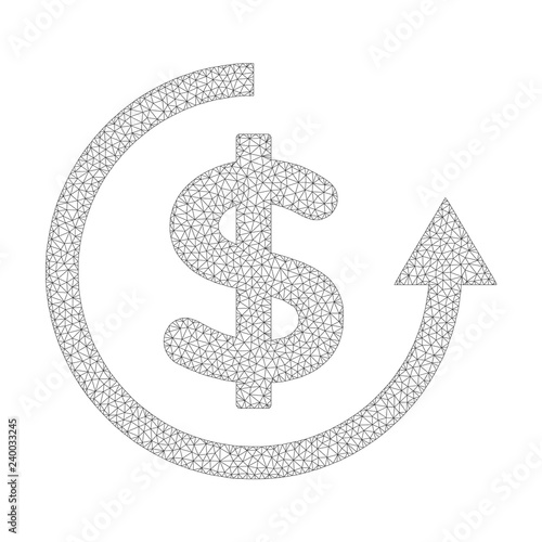 Polygonal vector refund icon on a white background. Mesh wireframe dark gray refund image in lowpoly style with connected triangles, points and linear items.