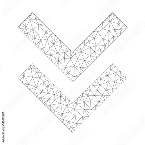 Polygonal vector shift down icon on a white background. Mesh wireframe grey shift down image in low poly style with structured triangles, dots and linear items.