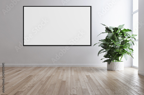 Modern bright interiors with mock up poster frame illustration 3D rendering computer generated image