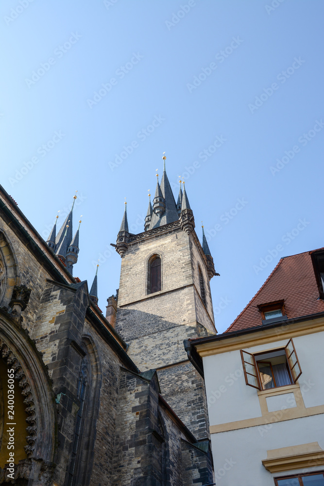The Church of Our Lady Before Tyn, Old Town square, Prague, Czech Republic, side view, detail