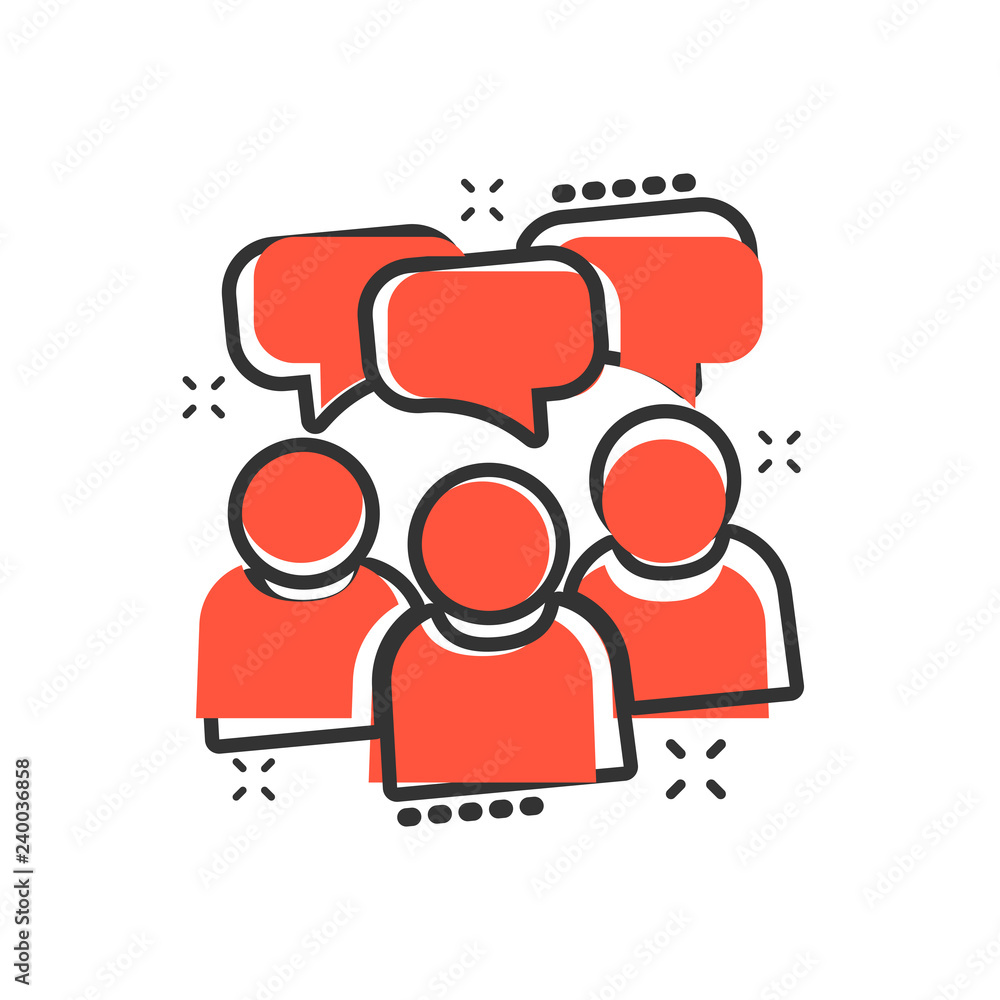 People with speech bubble icon in comic style. Business agreement vector cartoon illustration pictogram. Partnership talk business concept splash effect. People with speech bubble icon in comic style. Business agreement vector cartoon illustration pictogram. Partnership talk business concept splash effect.