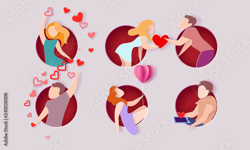 Valentines day card with men and women in love